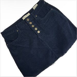 Indigo Rein Mini Skirt Y2K Corduroy Button Fly Womens 9/28 Navy Blue Raw Hem NWT